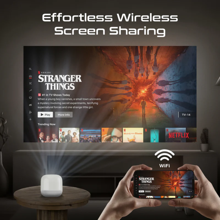 Promate CubeCast-2 Smart Cube Projector - Native 1080p Full HD, 350 Lumens, Android OS & Wireless Casting