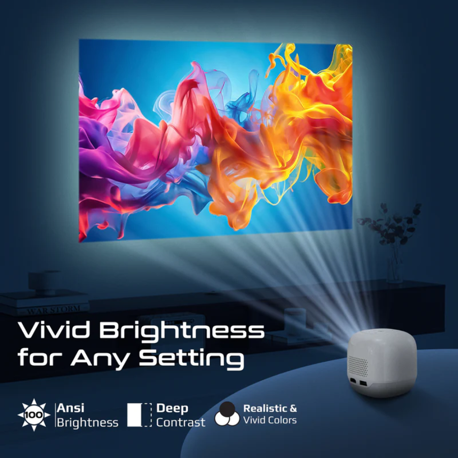 Promate CubeCast-2 Smart Cube Projector - Native 1080p Full HD, 350 Lumens, Android OS & Wireless Casting