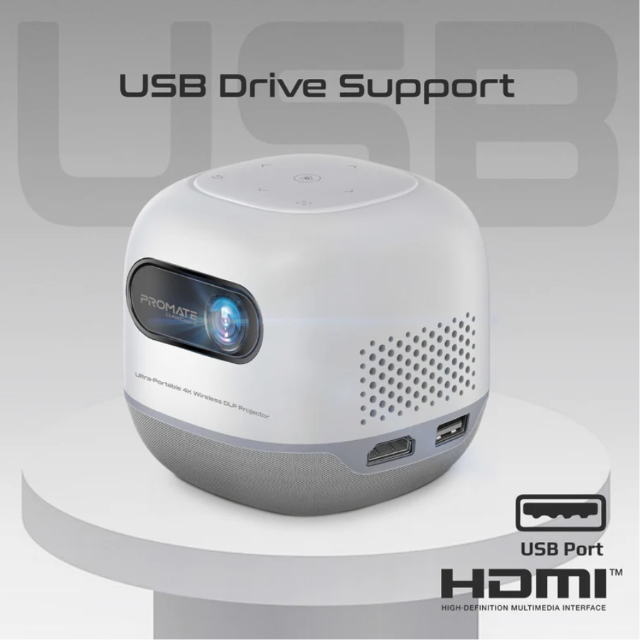 Promate CubeCast-2 Smart Cube Projector - Native 1080p Full HD, 350 Lumens, Android OS & Wireless Casting