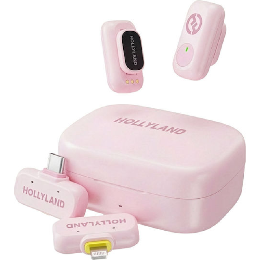 Hollyland Lark A1 Wireless Lavalier Microphone System - 48kHz/24-bit Audio, 200m Range, Omnidirectional Dual-Mic Kit (Cloud Pink)