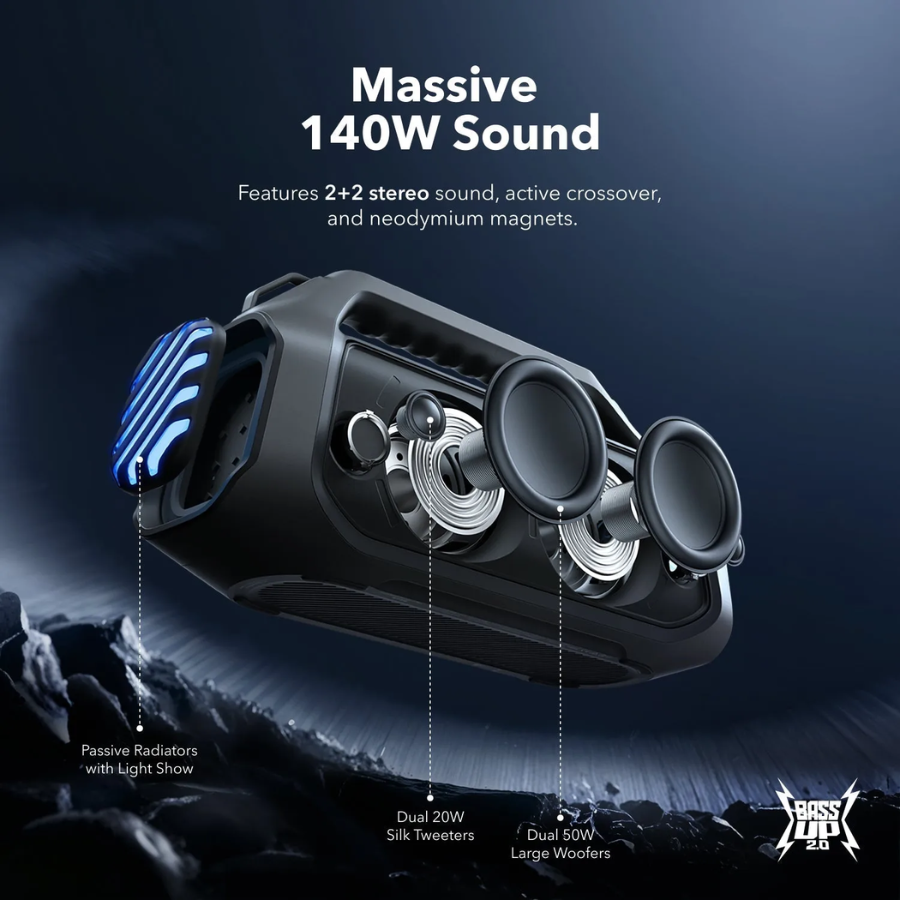 Anker Soundcore Boom 2 Plus Portable Bluetooth Speaker - 140W Max Output, BassUp 2.0 Technology & IPX7 Waterproof