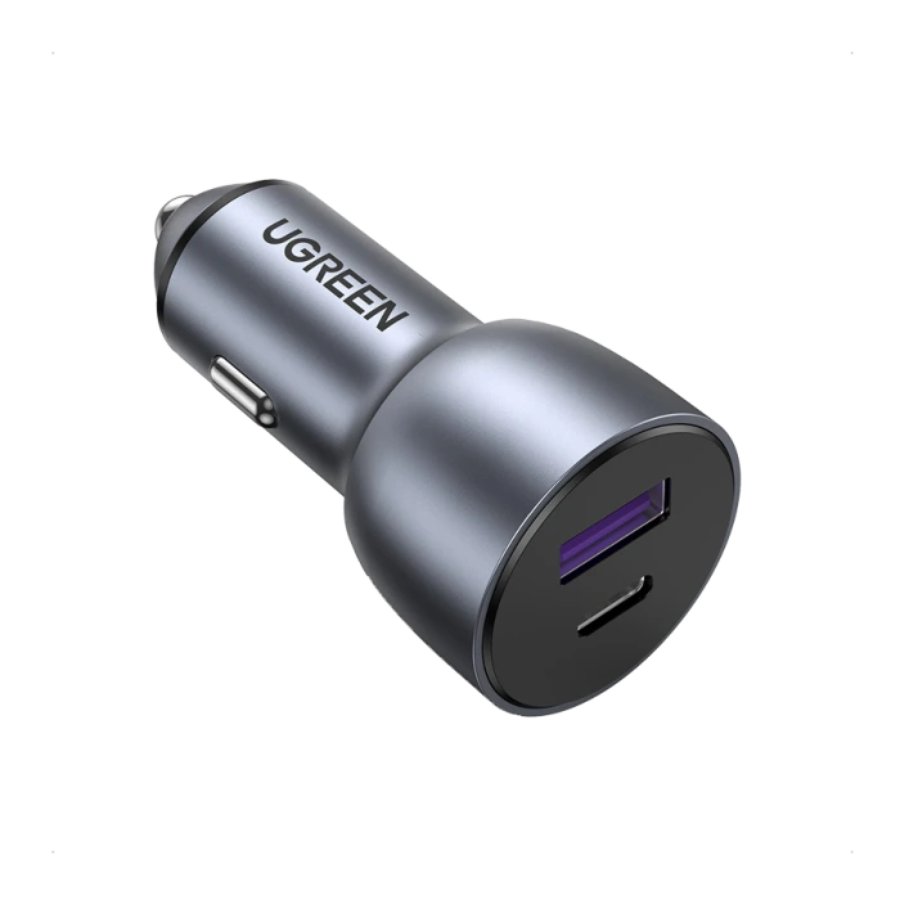Ugreen 52.5W Fast Car Charger - Dual Port USB-C & USB-A Phone Adapter, PD & QC Support, Premium Aluminum Case