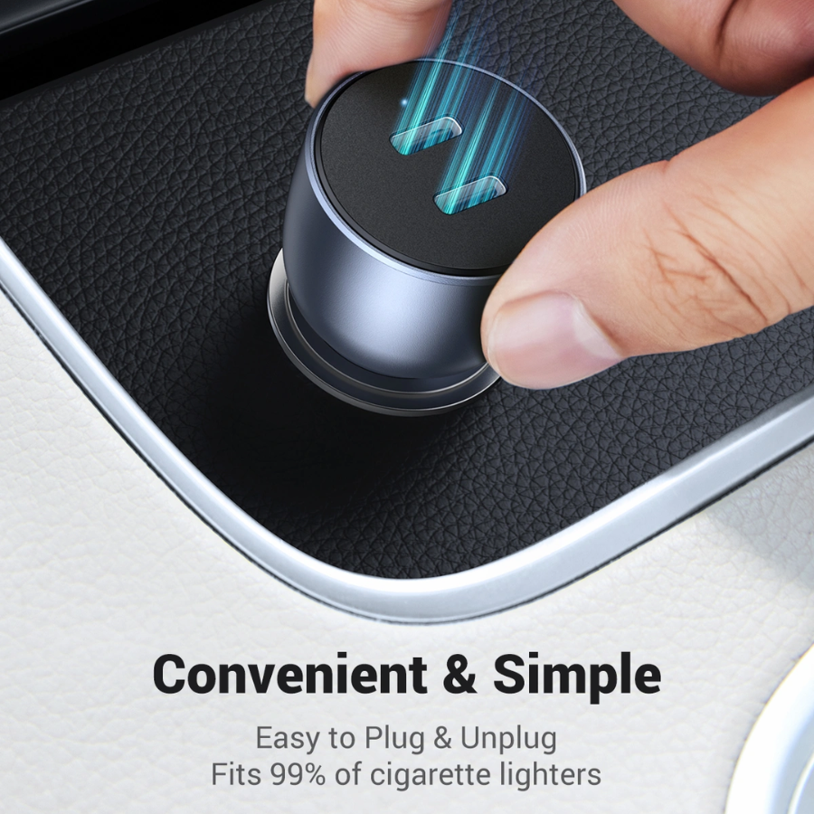 Ugreen 50W Fast Car Charger - Dual USB-C Ports Power Delivery (PD) Adapter, Compact & Durable Phone Car Charger