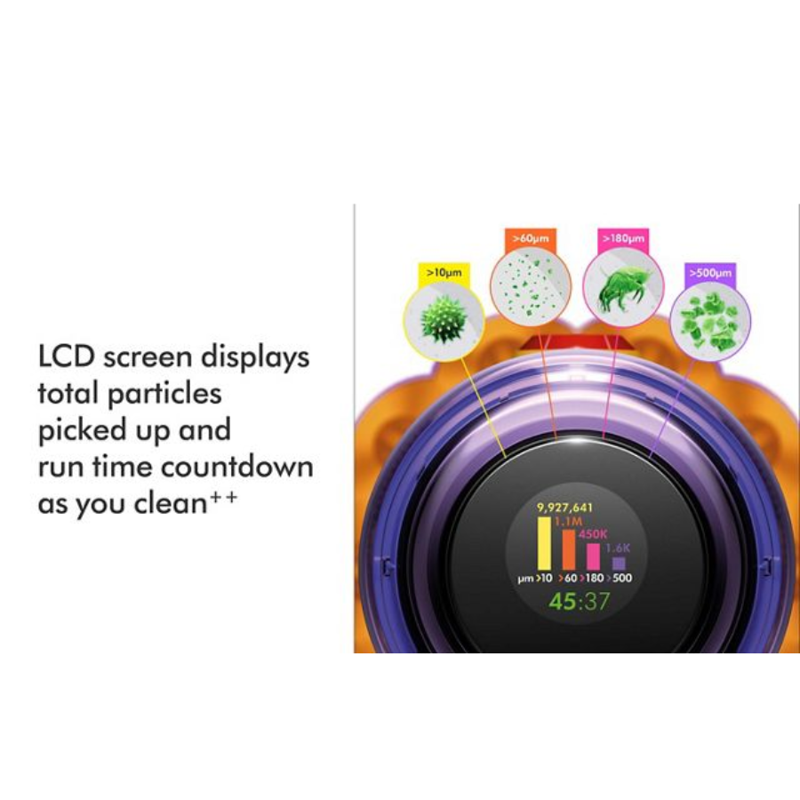 Dyson V12 Detect Slim Cordless Vacuum Cleaner - Laser Dust Detection, Powerful Suction & Smart LCD Display (Yellow/Iron)