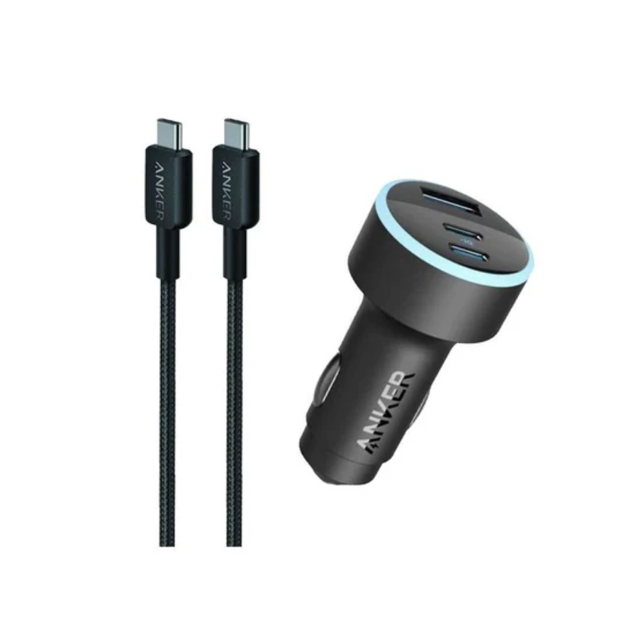 Anker 335 Car Charger 67W - 3-Port High-Speed Car Adapter (Dual USB-C & Single USB-A), Includes 3ft USB-C to USB-C Cable (Black)