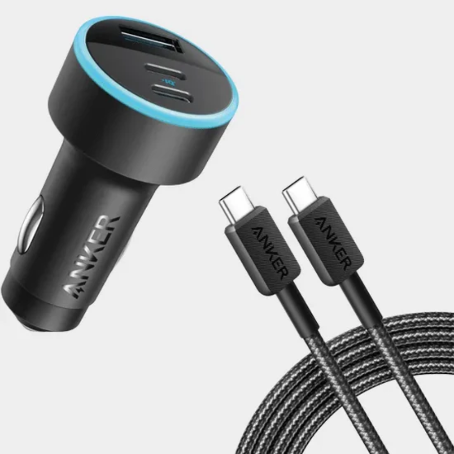 Anker 335 Car Charger 67W - 3-Port High-Speed Car Adapter (Dual USB-C & Single USB-A), Includes 3ft USB-C to USB-C Cable (Black)