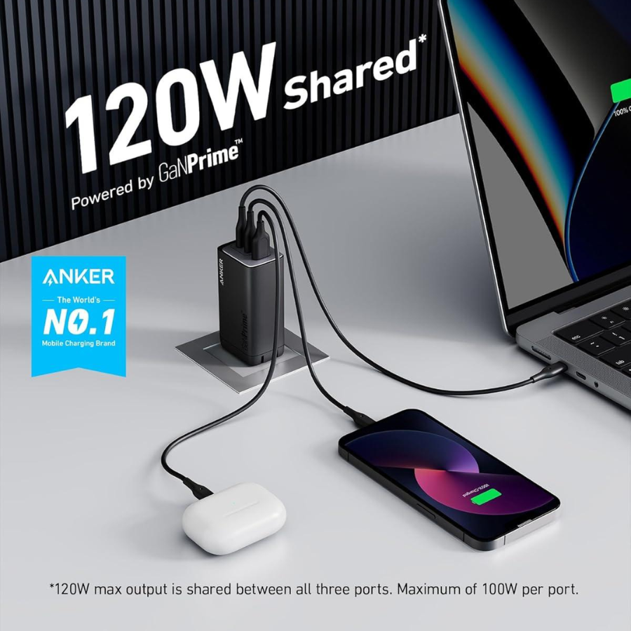 Anker 737 Charger GaNPrime 120W Triple Port Fast Wall Charger