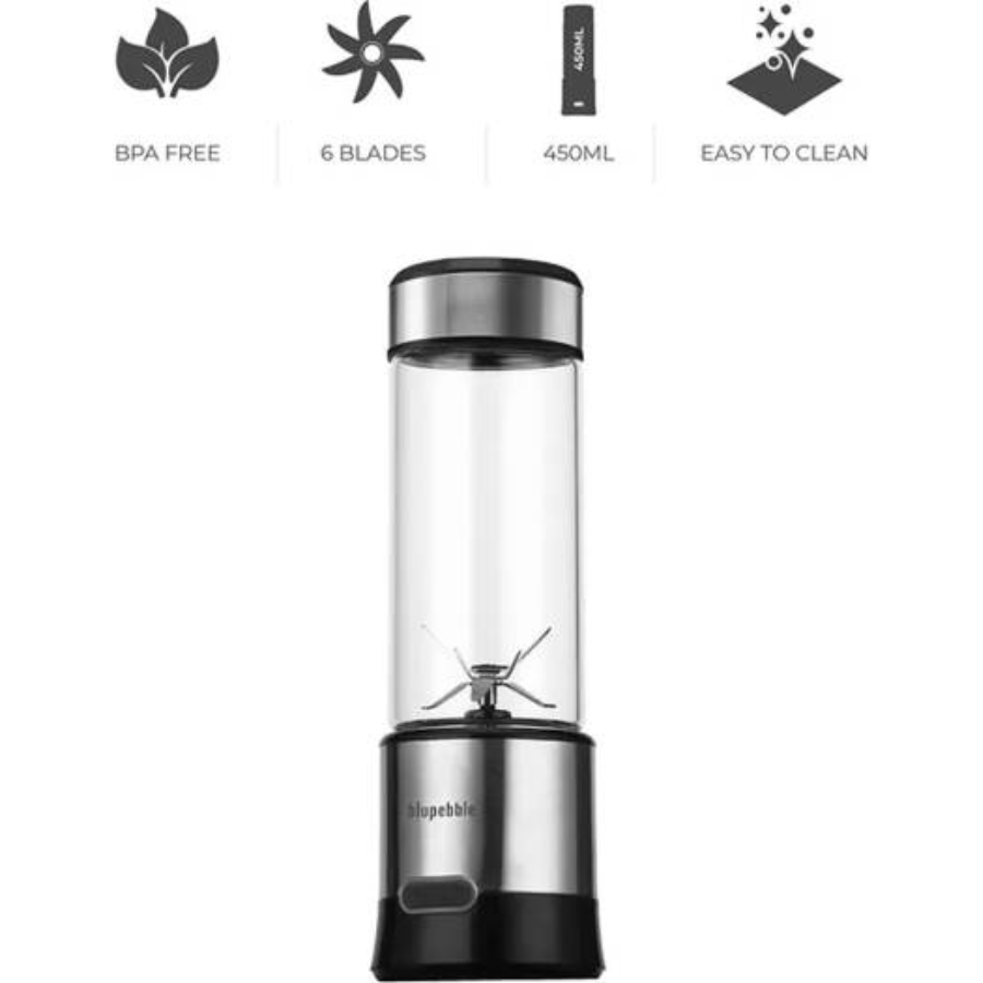BluPebble Portable Rechargeable Blender 450ml Capacity 16500 RPM Personal Mixer with 6 Blades and USB C Charging Port