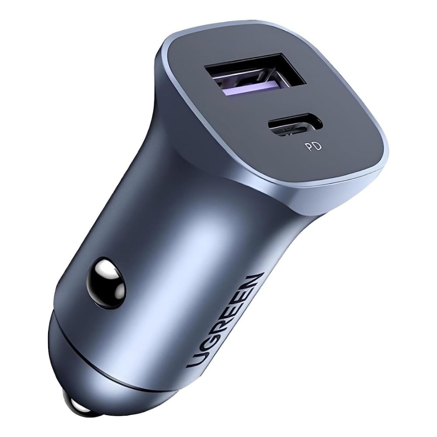 Ugreen Dual Port Car Charger 30W USB C and USB A Phone Charger with Durable Aluminum Alloy Case