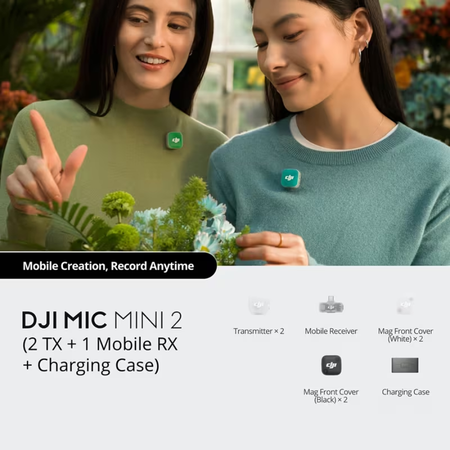 DJI Mic Mini 2 Wireless Microphone System Dual Transmitters and Receiver Combo with 90 Hour Battery Life and Charging Case