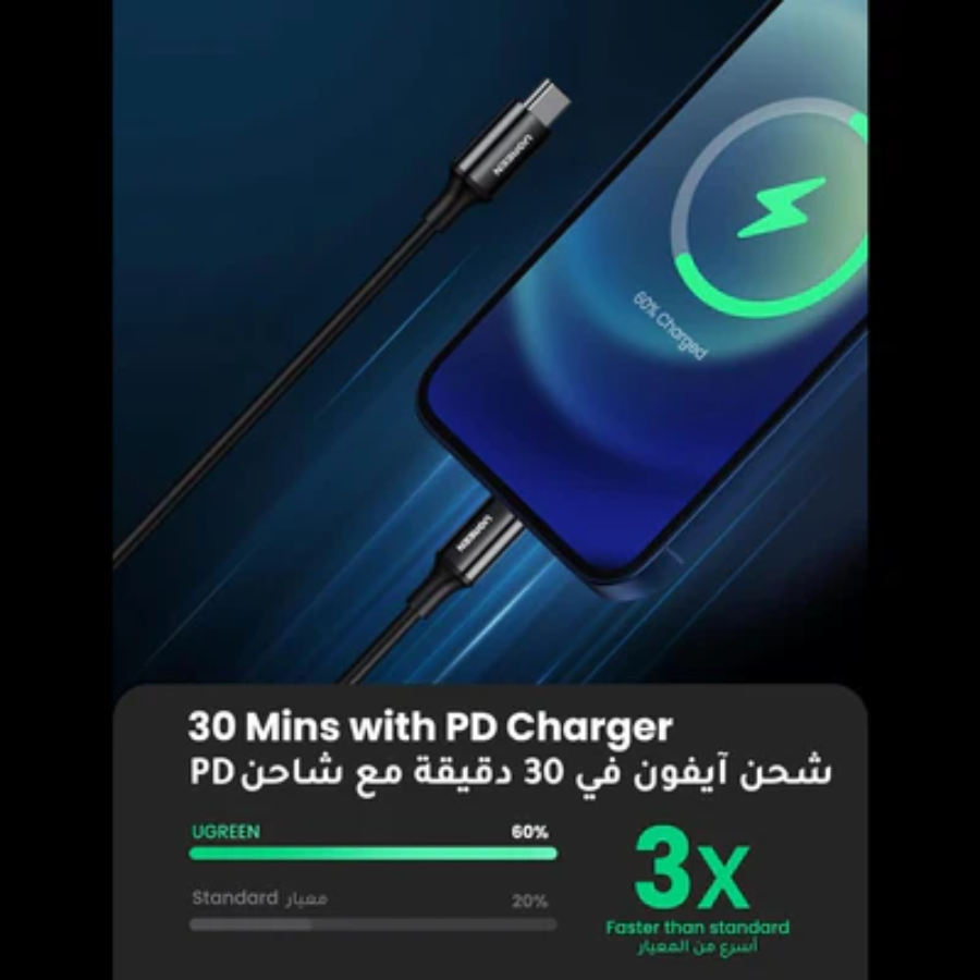 Ugreen USB C to Lightning Charging and Data Sync Cable 20W Power Delivery 1m Length Premium Smart Chip Cord