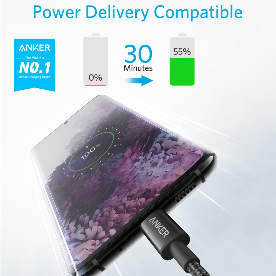 Anker 322 USB C to USB C Charging and Data Sync Nylon Braided Cable 60W Power Delivery 3ft Length Premium Cord