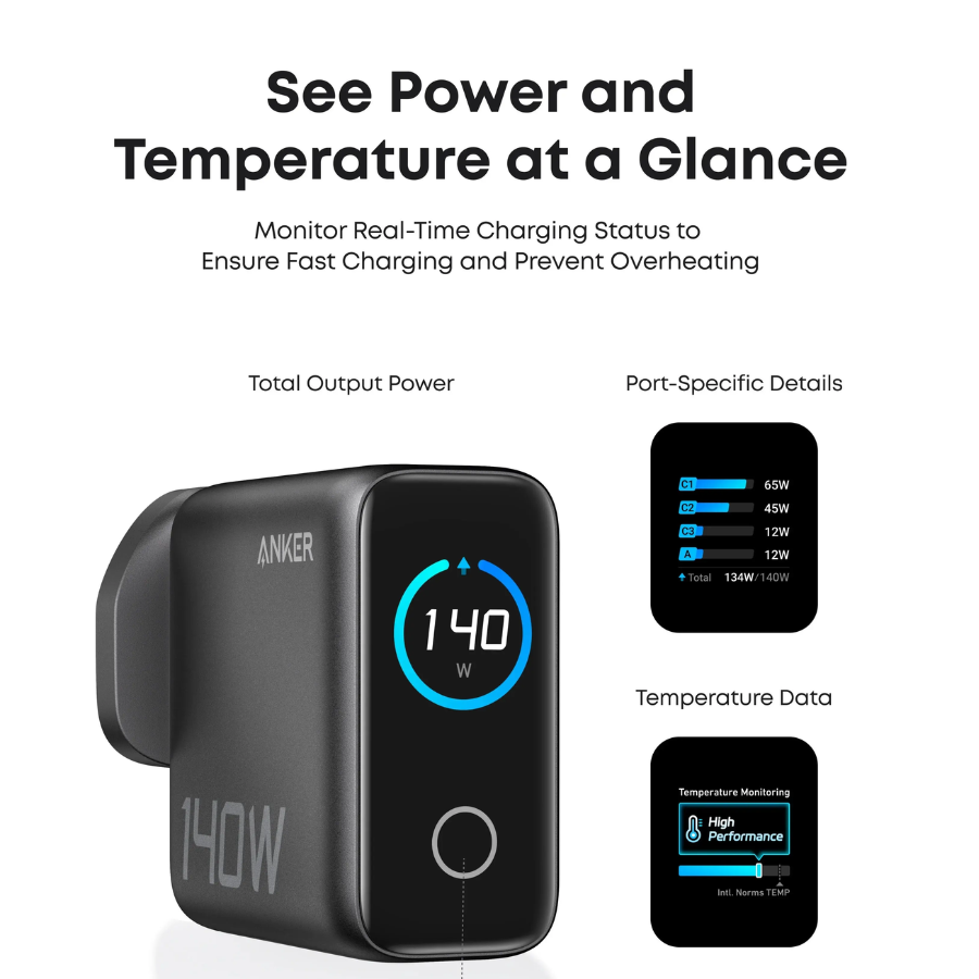 Anker 140W 4-Port Foldable GaN Fast Charger with 240W USB-C Cable B2697