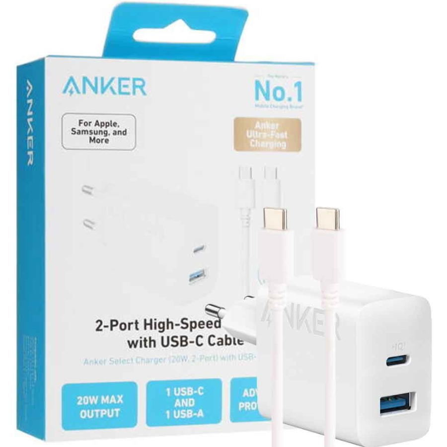 Anker 20W 2-Port Compact Wall Fast Charger - White
