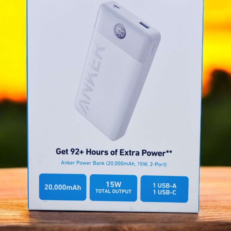 Anker 15W Power Bank 20,000mAh Portable Charger - Dual Port Charging with Real-Time Digital Battery Display - White
