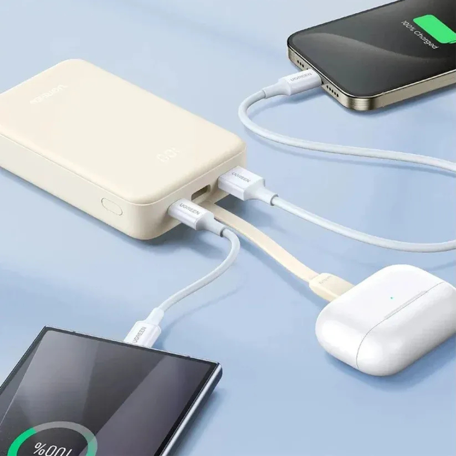 UGREEN 20,000mAh Power Bank 30W PD Fast Charging with Built-in USB-C Cable & Digital Display