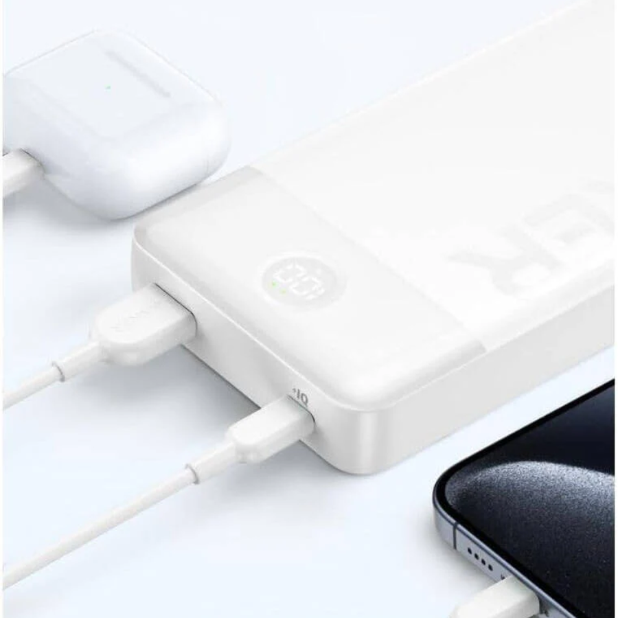 Anker 15W Power Bank 20,000mAh Portable Charger - Dual Port Charging with Real-Time Digital Battery Display - White