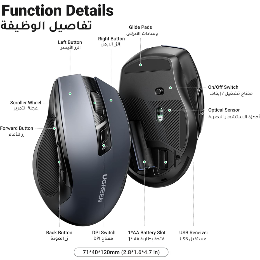 Ugreen Multi-Mode Wireless Mouse with 4000 DPI
