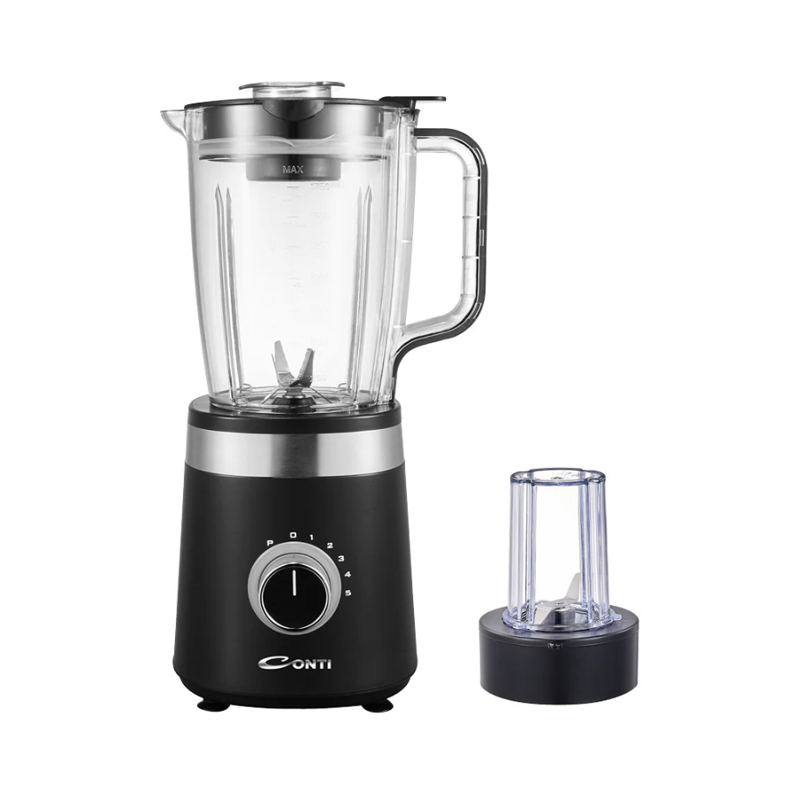 Conti 800W Blender with 6 Stainless Steel Blades, 1.5L Plastic Jar, and Grinder Model MCNTTB1081BS
