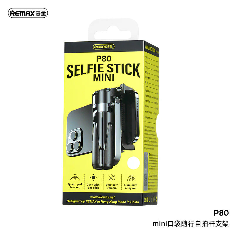 Remax P80 Mini Pocket Selfie Stick — Ultra-Compact Bluetooth Tripod with 360° Rotation