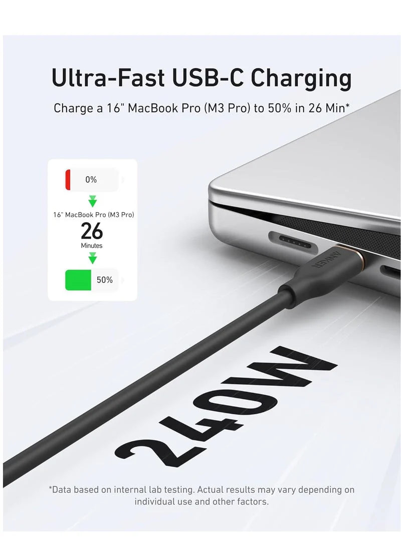كابل Anker USB-C إلى USB-C بقوة 240 واط، بطول 3 أقدام - شحن سريع ونقل بيانات (أسود)