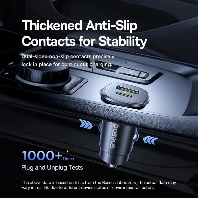 Baseus GoTrip 30W Fast Charging Car Charger - Dual Port USB-C & USB-A Compact Design