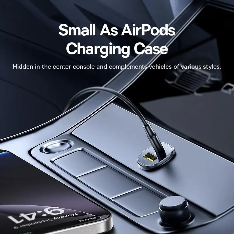 Baseus GoTrip 30W Fast Charging Car Charger - Dual Port USB-C & USB-A Compact Design