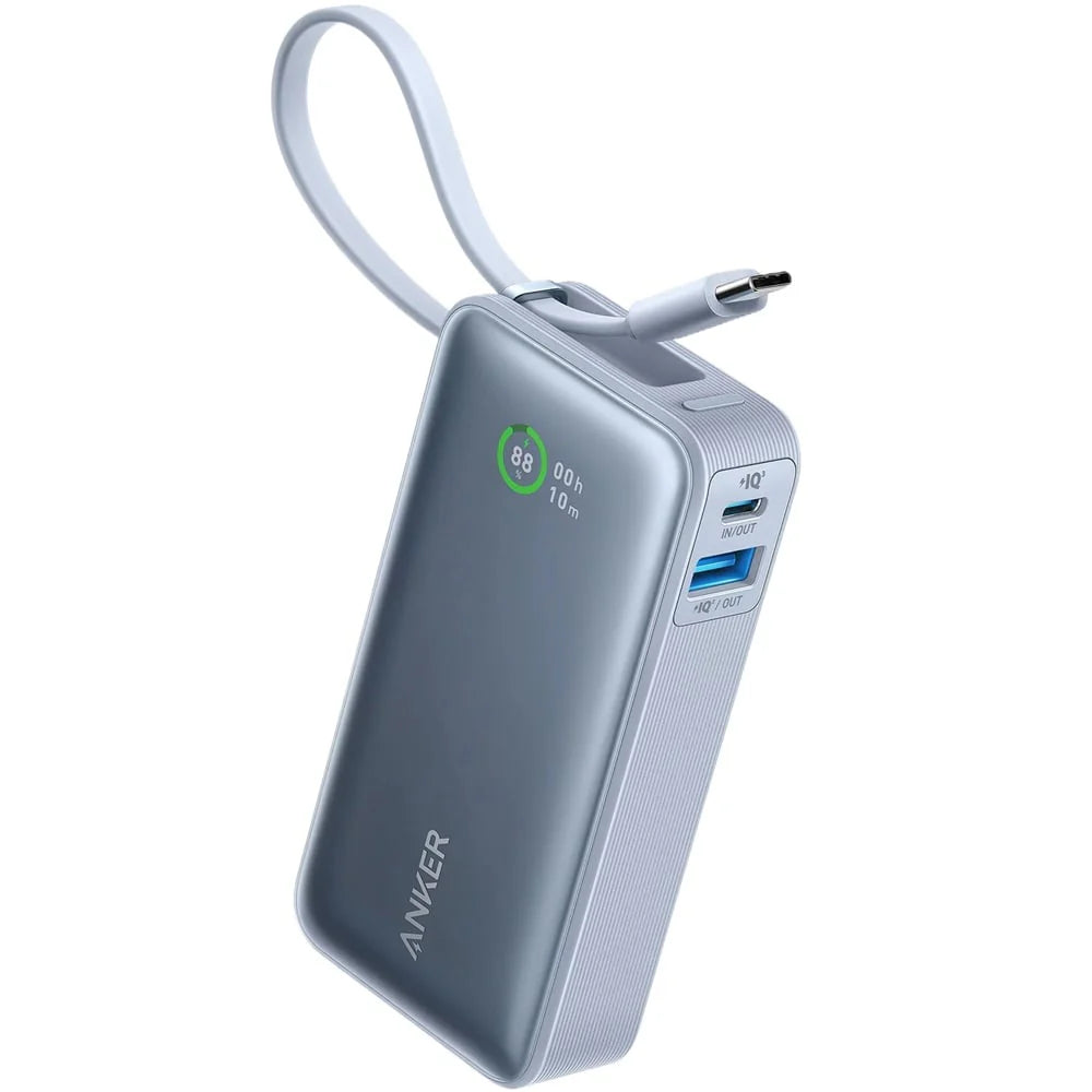 Anker Nano Power Bank 30W with Built-in USB-C Cable - 10,000mAh Portable Charger - Bi-Directional Fast Charging - Smart Digital Display - Compact Travel Friendly Design