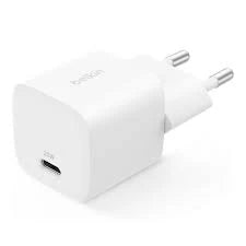 شاحن جداري بيلكن 25 واط USB-C PD 3.0 مع PPS، محول شحن سريع لهواتف سامسونج جالاكسي S24/S23 وآيفون 16/15/14 وآيباد - أبيض