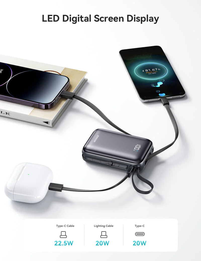 Joyroom JR-PBF29 22.5W Mini Power Bank 20000mAh with Built-in USB-C Cable