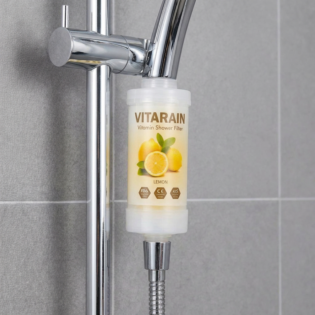 فلتر الشور الكوري بفيتامين C من فيتارين برائحة الليمون لتقليل الكلور وتحسين ماء الشور, VITARAIN Korean Vitamin C Shower Filter in Lemon scent for reducing chlorine and improving shower water