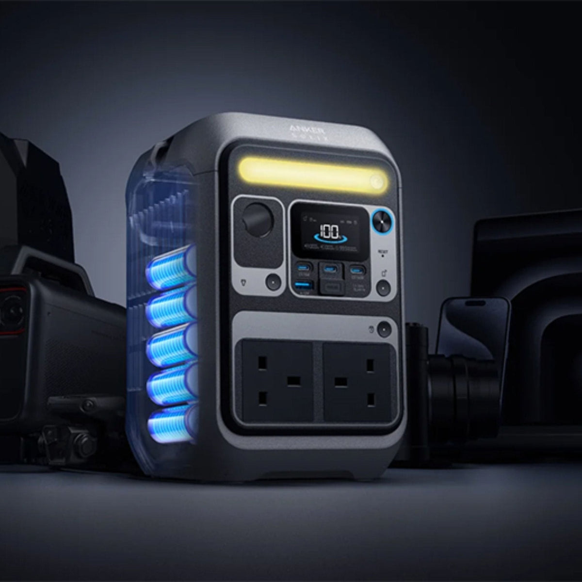 Anker SOLIX C300 DC Portable Power Station - 90,000mAh (288Wh) Capacity - 300W Max Output - LiFePO4 Battery - Smart App Control - Integrated LED Light - Grey