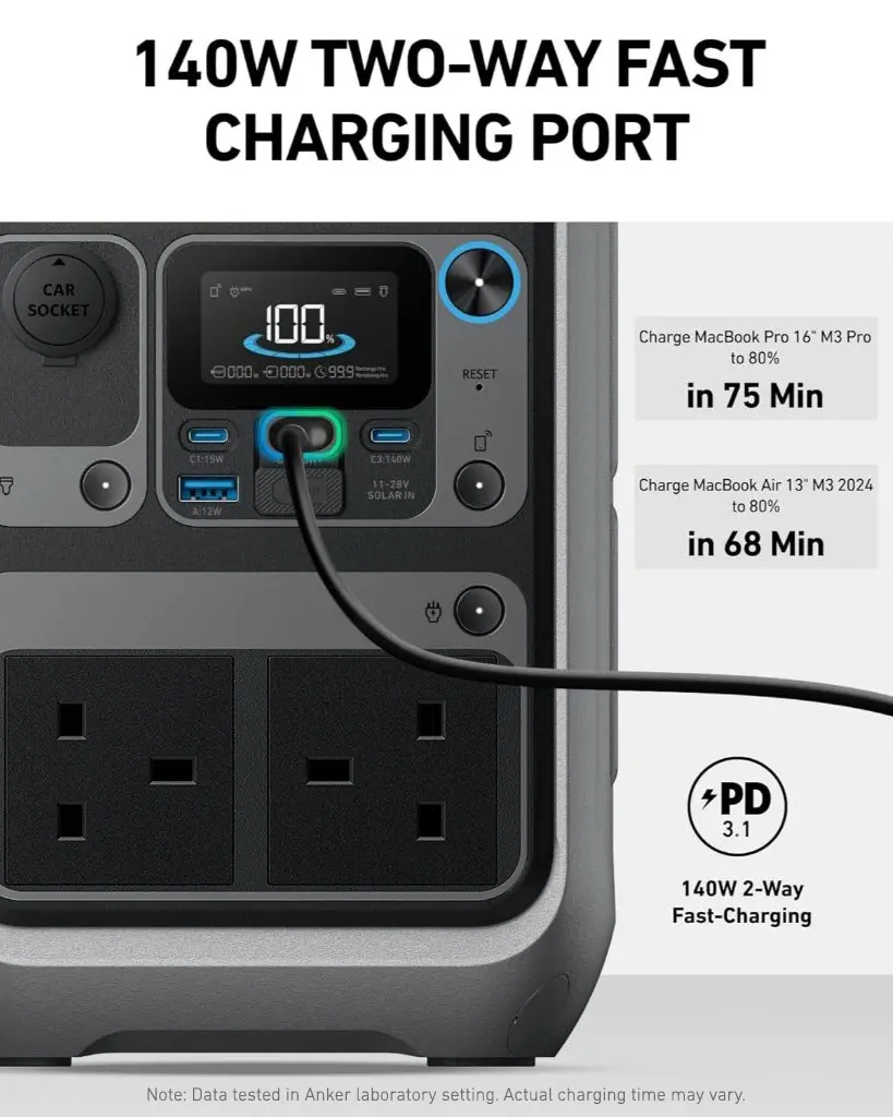Anker SOLIX C300 DC Portable Power Station - 90,000mAh (288Wh) Capacity - 300W Max Output - LiFePO4 Battery - Smart App Control - Integrated LED Light - Grey