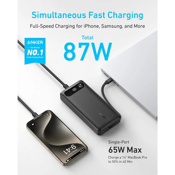 Anker Power Bank 20K 87W Built-In USB-C Cable — 20,000mAh | Jordan