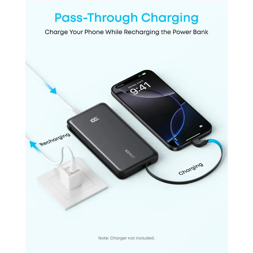 Anker Zolo Power Bank 10,000mAh 22.5W with Built-In USB-C Cable