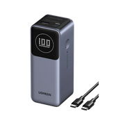UGREEN Nexode Power Bank 12,000mAh 100W Fast Charging - Smart Digital Display - Dual Port Output (1x USB-C, 1x USB-A) - Ultra-Compact High-Power Portable Charger - Grey